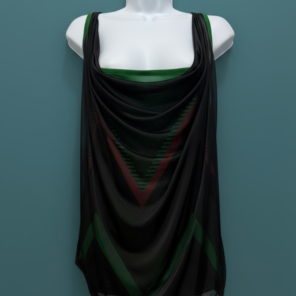 Skunkfunk Draped Mesh Chevron Tank Top Black/Green